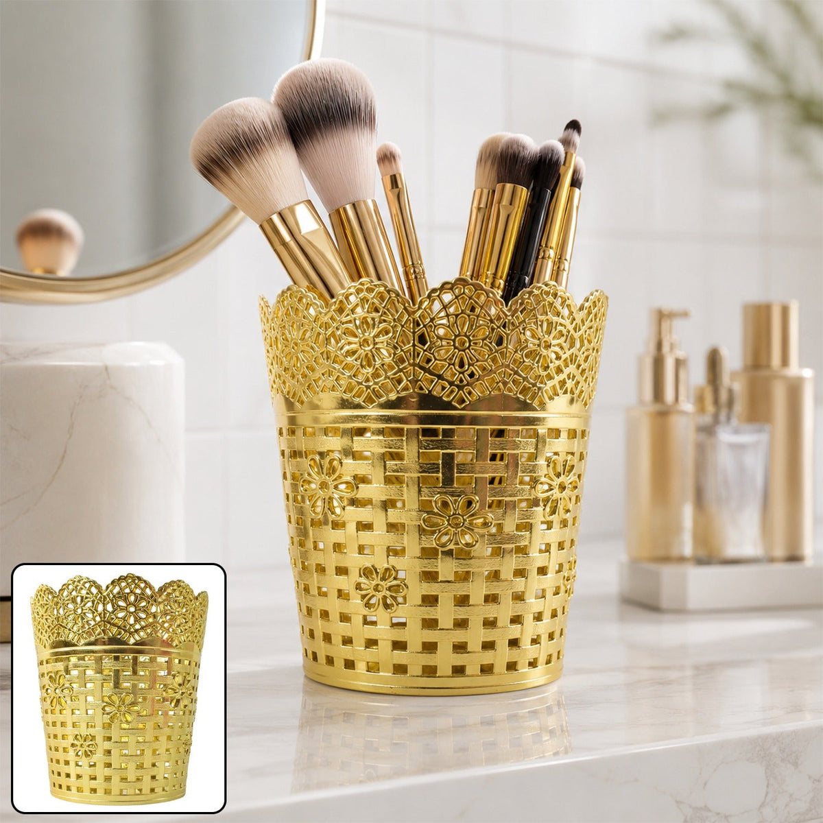 Makeup Brush Holder Metal Mesh Desk Organizer Stand for Vanity