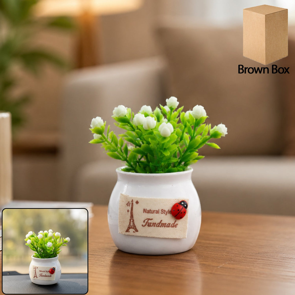 Mini Artificial Plant with Ceramic Pot White Flower Bonsai for Home Decor