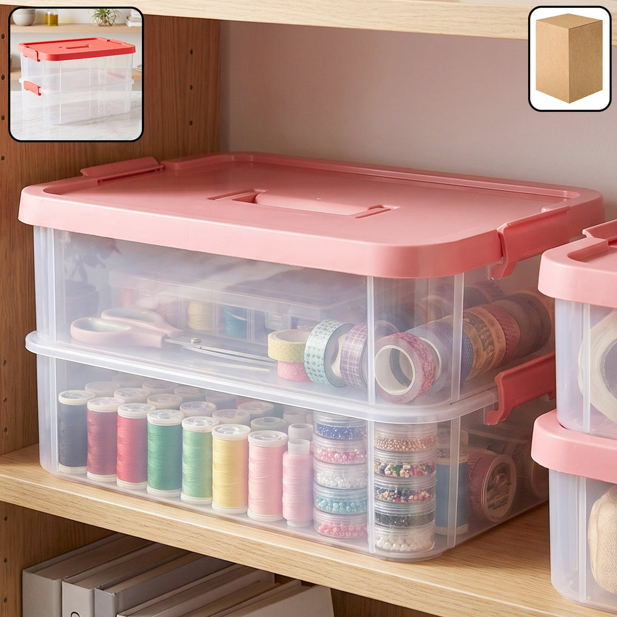 Plastic Transparent Storage Box with Lid 2XL 2 Layer Stackable Organizer