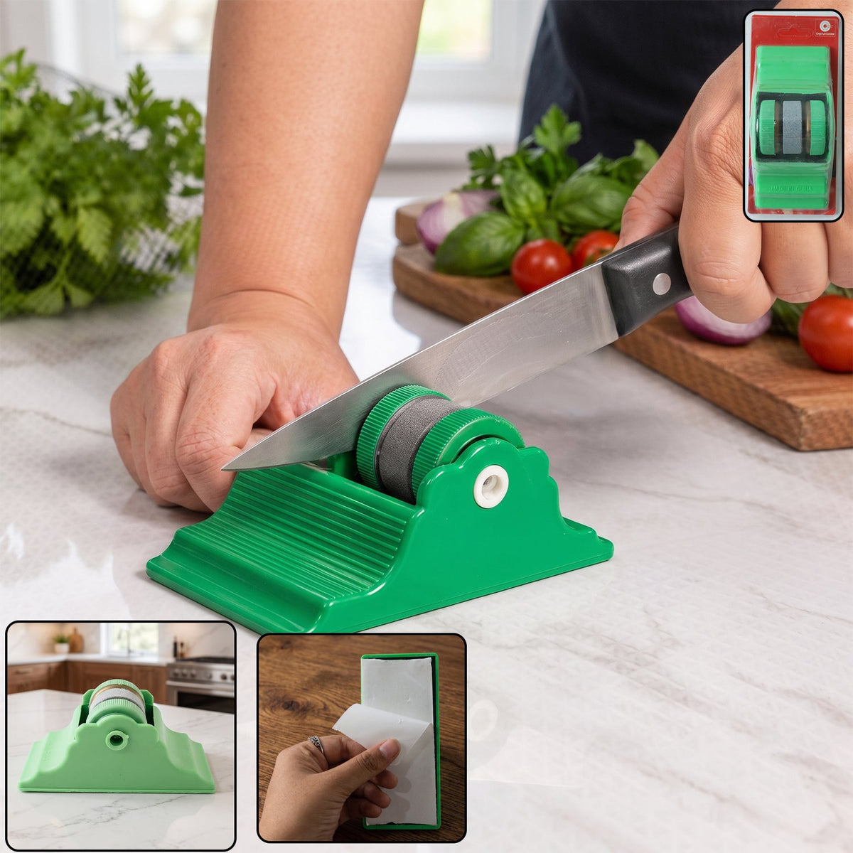 Compact Knife Sharpener with Adhesive Base, Manual Roller Blade Sharpener, knife sharpner