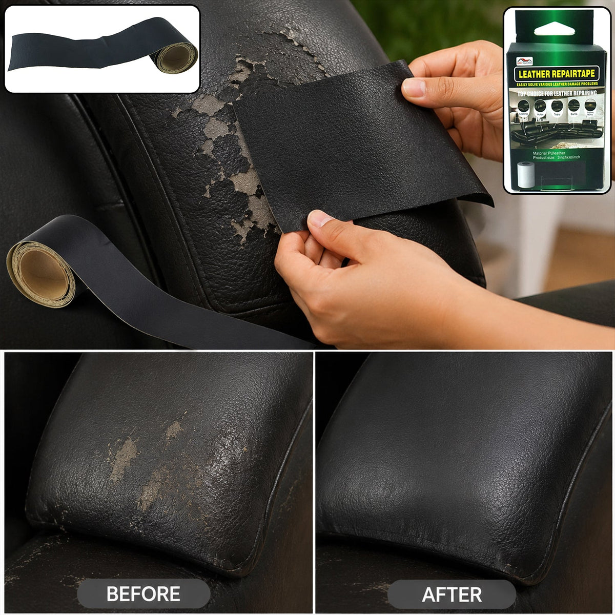 Self Adhesive Leather Repair Patch Tape 3 x 60 Inch for Sofa Car Seat