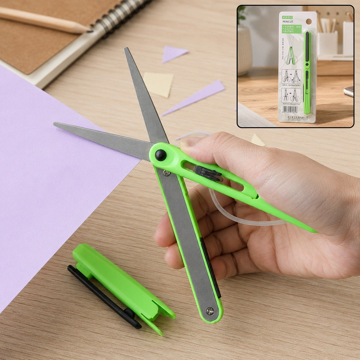 School Craft Scissors Pen Shape Portable Safety Cutter for Kids
