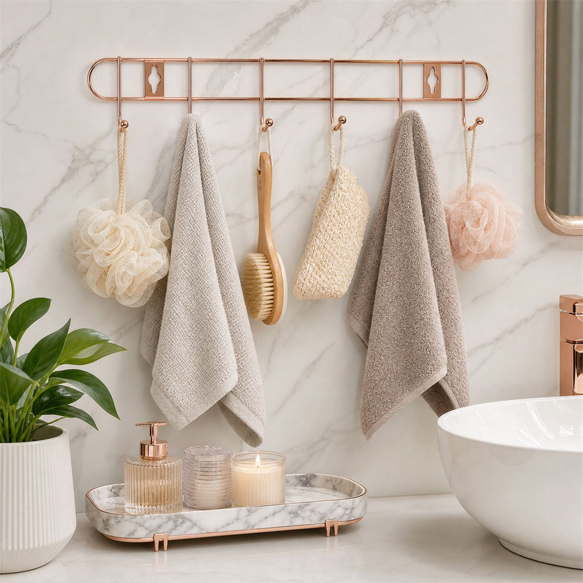 Wall Mounted Hook Rack – Space Saving & Stylish Rose Gold Finish