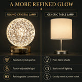 Round Crystal LED Table Lamp – Dimmable Touch & USB Rechargeable
