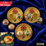 Round Kankavati Kumkum Holder Decorative Pooja Thali with Lotus Design