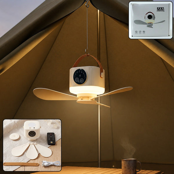 3 in 1 Rechargeable Camping Fan with LED Light Timer and Hanging Hook