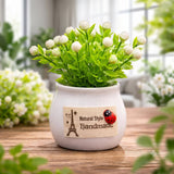 Mini Artificial Plant with Ceramic Pot White Flower Bonsai for Home Decor