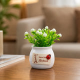 Mini Artificial Plant with Ceramic Pot White Flower Bonsai for Home Decor