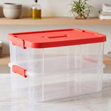 Plastic Transparent Storage Box with Lid 2XL 2 Layer Stackable Organizer