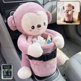 Car Trash Can and Tissue Box Holder Cute Plush Monkey Dustbin Organizer