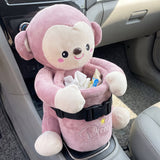 Car Trash Can and Tissue Box Holder Cute Plush Monkey Dustbin Organizer