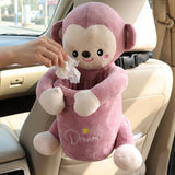 Car Trash Can and Tissue Box Holder Cute Plush Monkey Dustbin Organizer