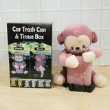 Car Trash Can and Tissue Box Holder Cute Plush Monkey Dustbin Organizer