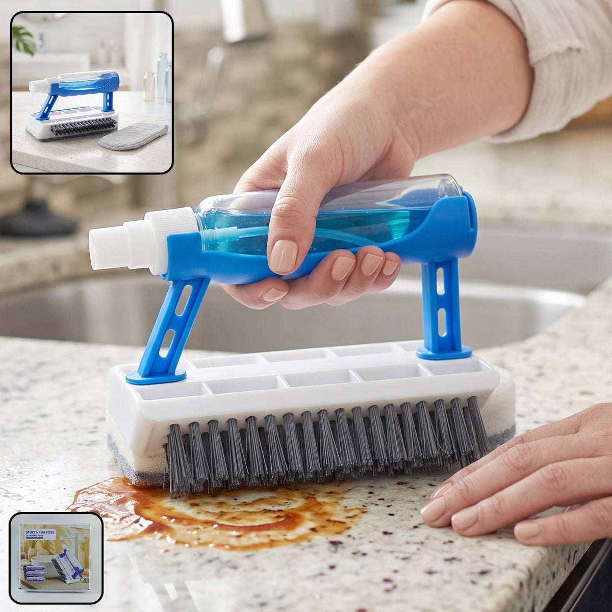 3 in 1 Multi Purpose Cleaning Brush with Soap Dispenser Sponge Scrubber