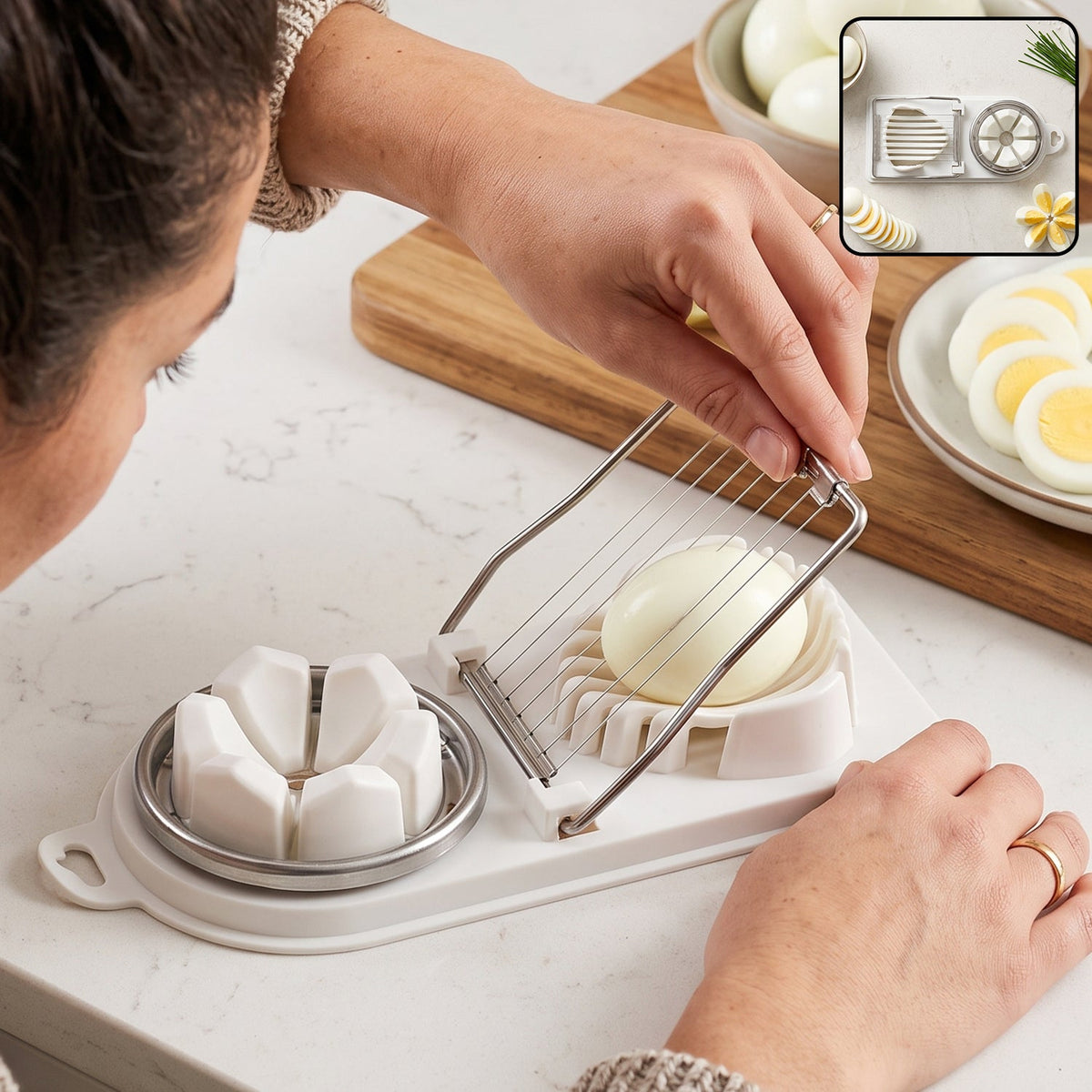 2 in 1 Stainless Steel Egg Cutter Slicer and Wedger for Boiled Eggs