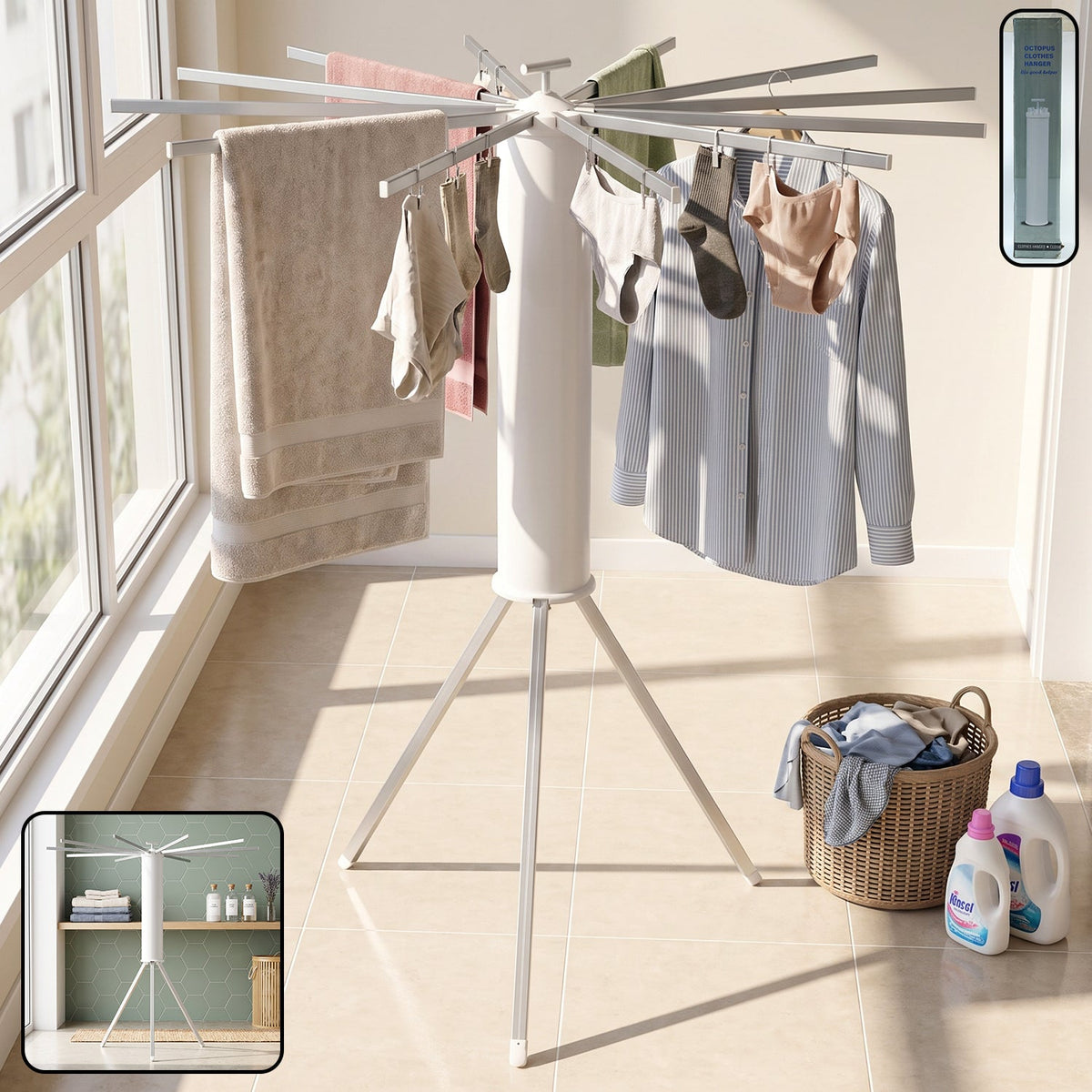 Foldable Octopus Clothes Drying Rack Stand Tripod Cloth Hanger for Home