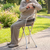 Folding Walking Stick with Seat and Backrest 4 Leg Cane Stool Chair