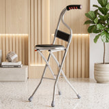 Folding Walking Stick with Seat and Backrest 4 Leg Cane Stool Chair