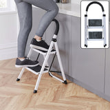 2 Step Folding Ladder with Padded Handrail Anti Slip Steel Step Stool