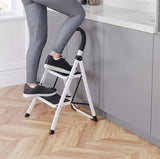 2 Step Folding Ladder with Padded Handrail Anti Slip Steel Step Stool