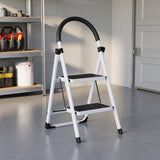 2 Step Folding Ladder with Padded Handrail Anti Slip Steel Step Stool