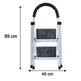2 Step Folding Ladder with Padded Handrail Anti Slip Steel Step Stool
