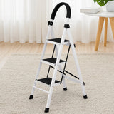 3 Step Folding Ladder with Padded Handrail Anti Slip Steel Step Stool