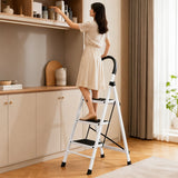 3 Step Folding Ladder with Padded Handrail Anti Slip Steel Step Stool