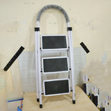 3 Step Folding Ladder with Padded Handrail Anti Slip Steel Step Stool