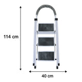 3 Step Folding Ladder with Padded Handrail Anti Slip Steel Step Stool