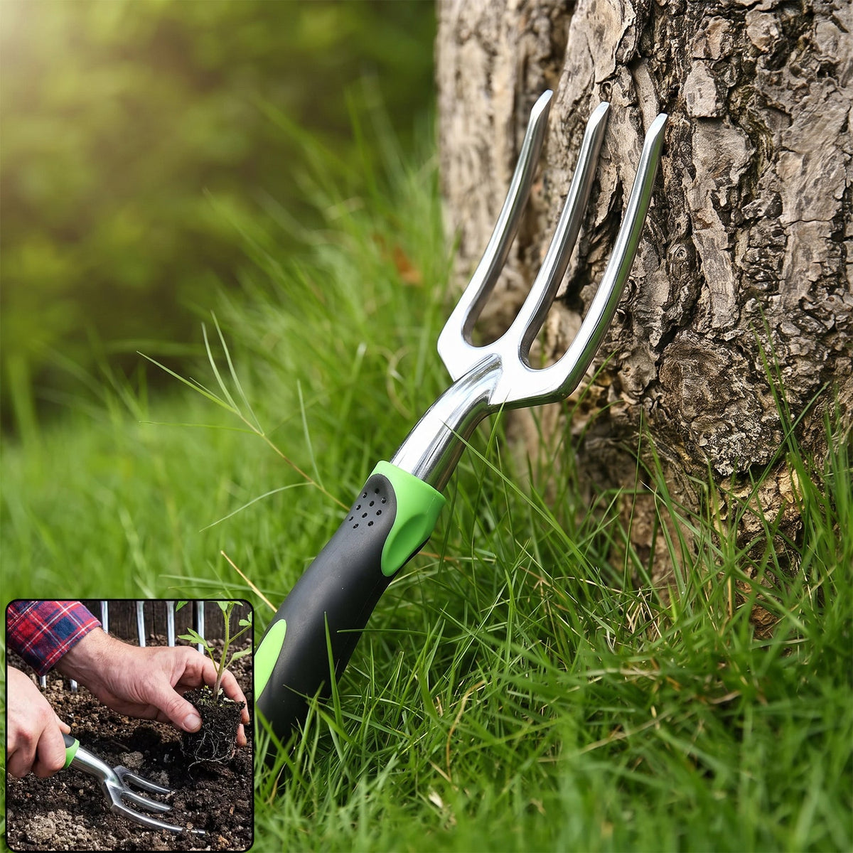 Garden Hand Fork 3 Tine Stainless Steel Digging Tool Ergonomic Handle