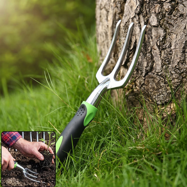 Garden Hand Fork 3 Tine Stainless Steel Digging Tool Ergonomic Handle