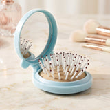 2 in 1 Folding Hair Brush with Mirror Compact Pop Up for Travel