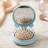 2 in 1 Folding Hair Brush with Mirror Compact Pop Up for Travel