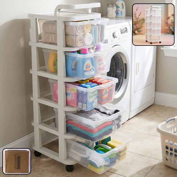 5 Layer Plastic Storage Drawer Rack Organizer with Wheels for Home