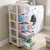 5 Layer Plastic Storage Drawer Rack Organizer with Wheels for Home