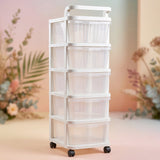 5 Layer Plastic Storage Drawer Rack Organizer with Wheels for Home