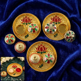 Round Kankavati Kumkum Holder Decorative Pooja Thali with Lotus Design