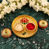 Round Kankavati Kumkum Holder Decorative Pooja Thali with Lotus Design