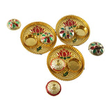 Round Kankavati Kumkum Holder Decorative Pooja Thali with Lotus Design