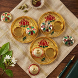 Round Kankavati Kumkum Holder Decorative Pooja Thali with Lotus Design