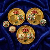 Round Kankavati Kumkum Holder Decorative Pooja Thali with Lotus Design
