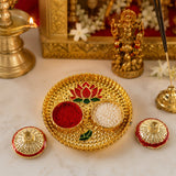 Round Kankavati Kumkum Holder Decorative Pooja Thali with Lotus Design