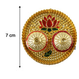 Round Kankavati Kumkum Holder Decorative Pooja Thali with Lotus Design