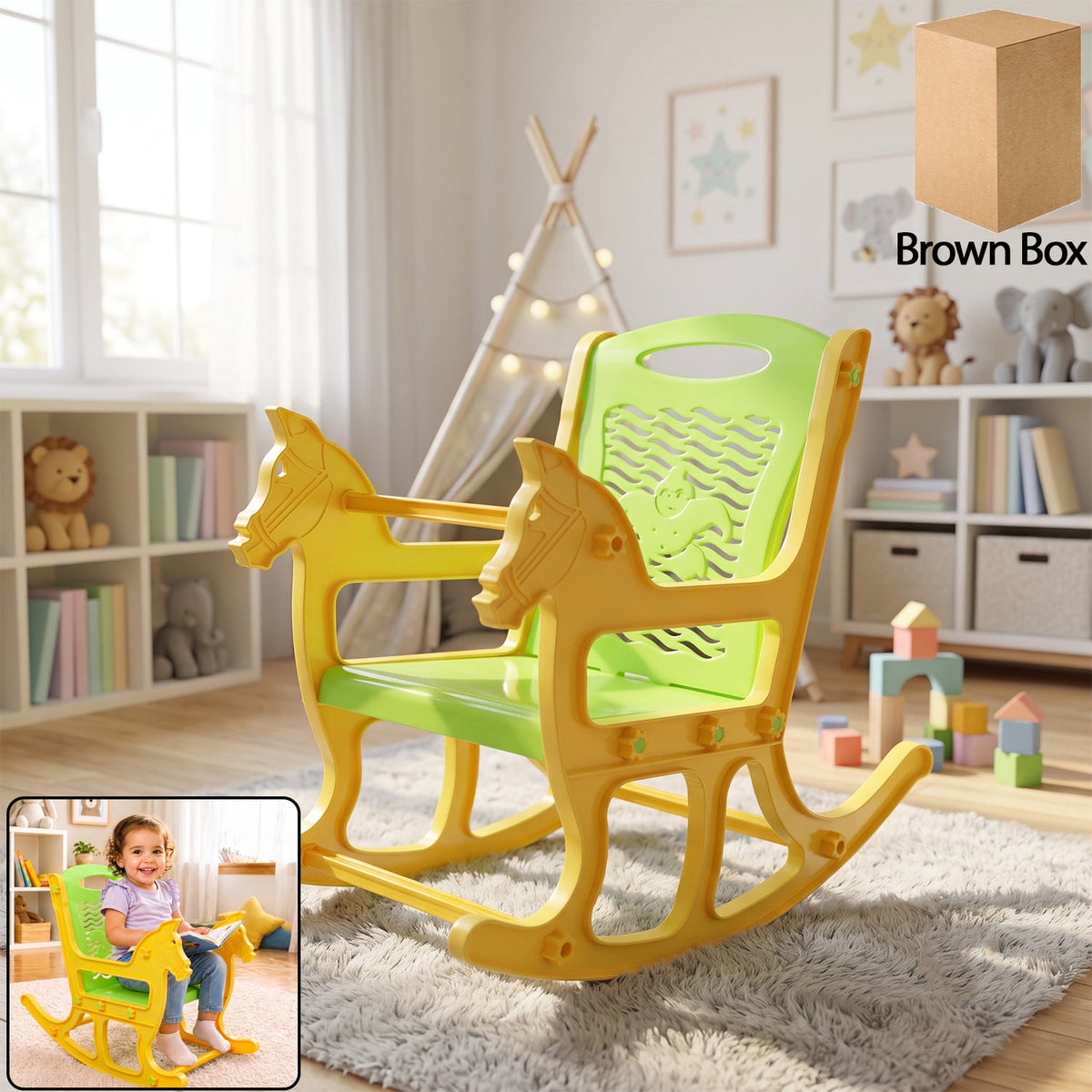 Kids Plastic Horse Rocking Chair, Baby Rocker Seat with Backrest