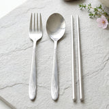 Portable Stainless Steel Cutlery Set Fork Spoon Chopsticks Pouch (4 Pc Set)