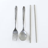 Portable Stainless Steel Cutlery Set Fork Spoon Chopsticks Pouch (4 Pc Set)