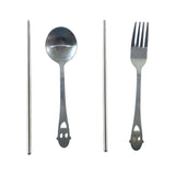 Stainless Steel Portable Cutlery Set Spoon Fork Chopsticks with Pouch (4 Pc Set)