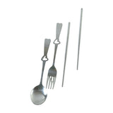 Portable Stainless Steel Cutlery Set with Spoon Fork Chopsticks Pouch (4 Pc Set)