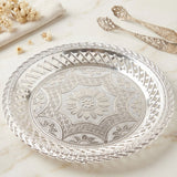 Decorative Silver Serving Tray – Elegant Round Floral Design